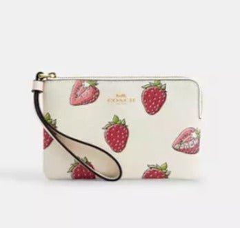 Corner Zip Wristlet Strawberry Print